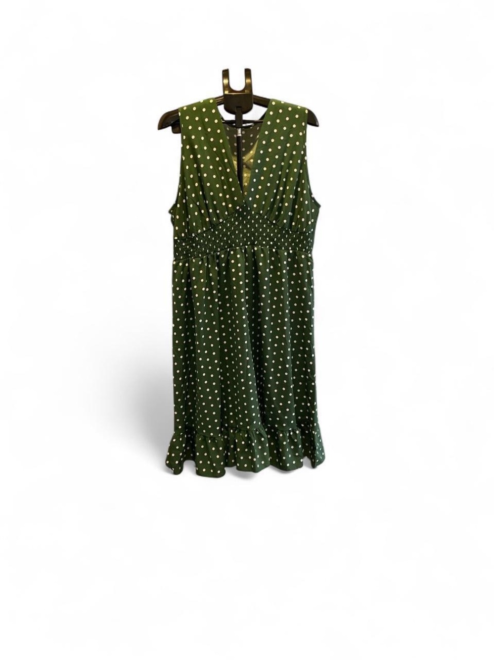 Green Polka Dot Sleeveless V-Neck Dress